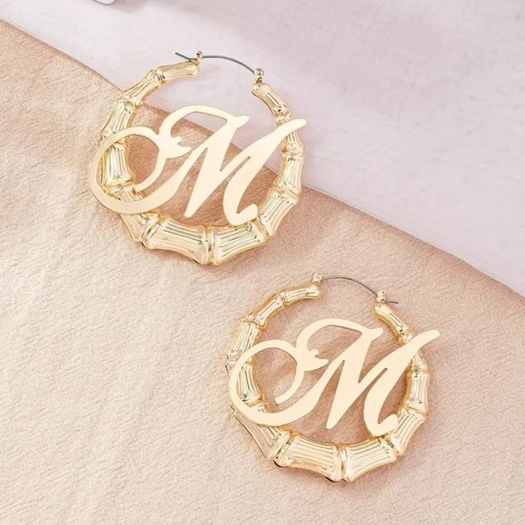 Slub Letter Design Hoop Earrings Retro Elegant Style Alloy 18K Gold Plated - Picture 6 of 8